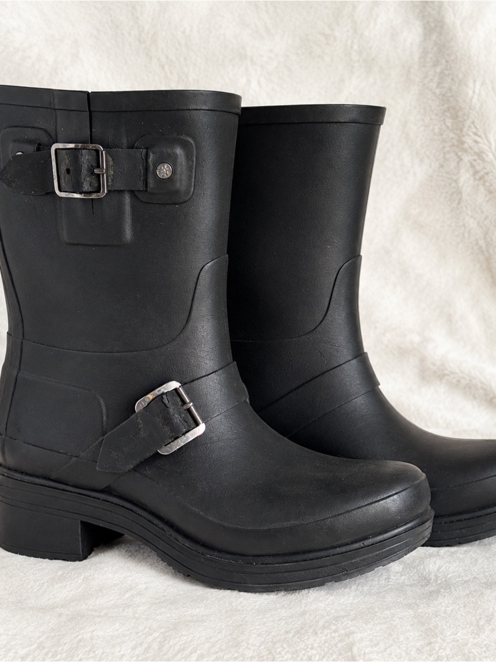 Hunter Black Mid-Calf Buckle Rain Boots